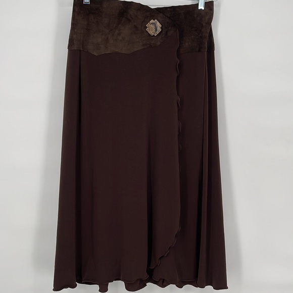 Pat Dahnke Brown Leather and‎ Knit Skirt Size M/L - Picture 1 of 6